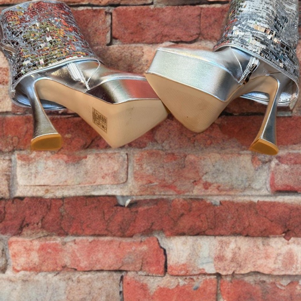 Silver Sequin Platform Boots NWT - image 5